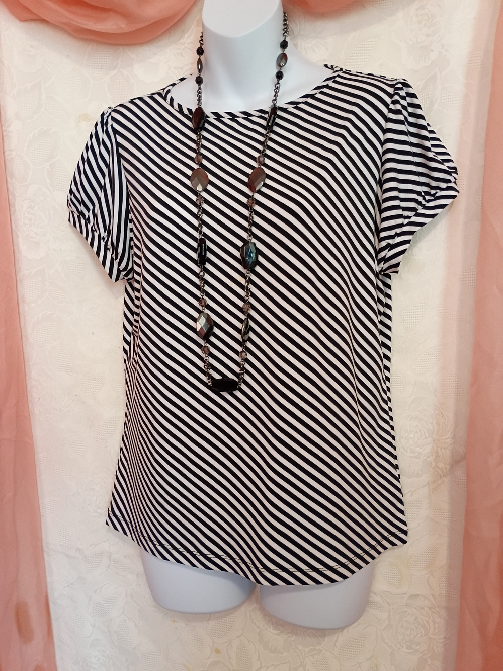 Worthington Black & White Diagonal Stripe Short-Sleeve Top Sz XLP